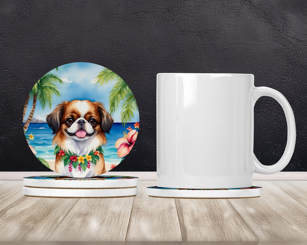 Japanese Chin Luau Large Sandstone Coasters Pack of 4 Absorbent Round Coasters Decor Gifts for Men or Women, 4 in, Multicolor