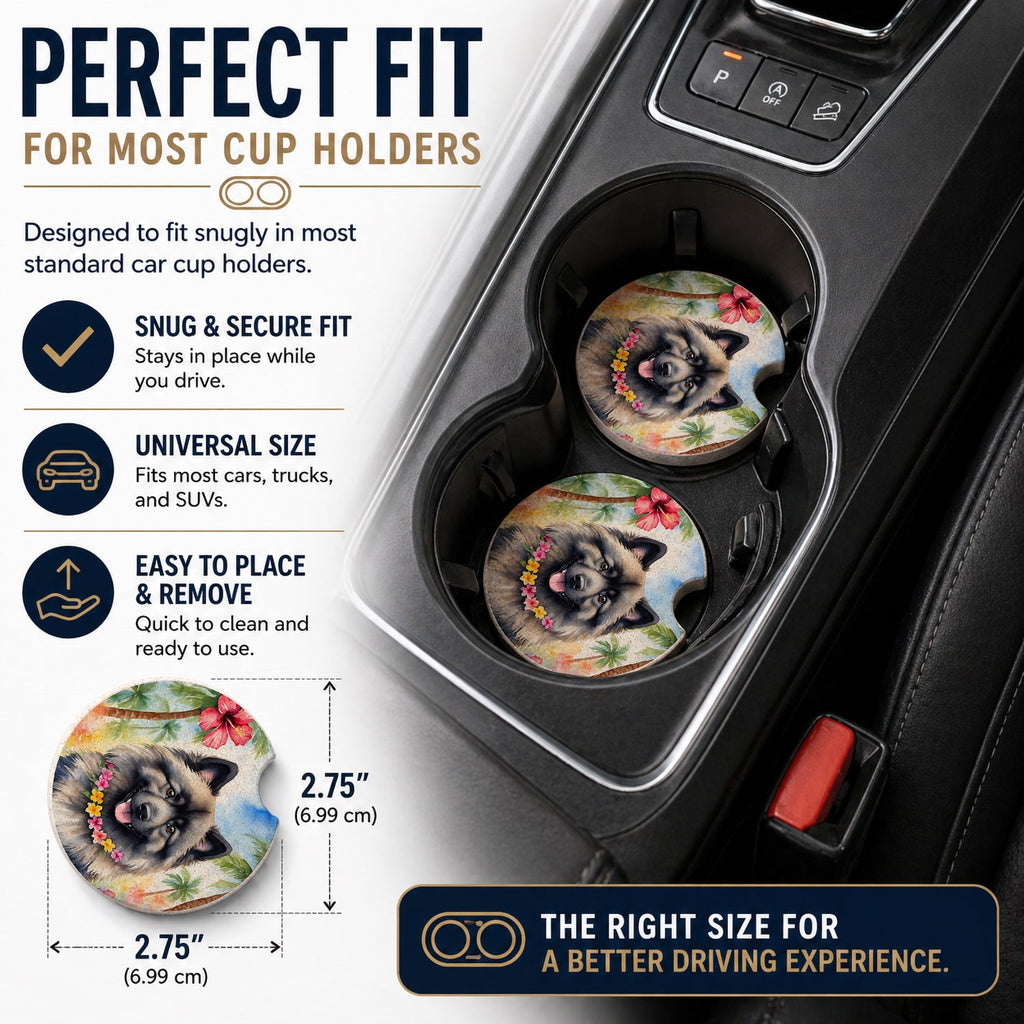 Keeshond Luau Set of 2 Cup Holder Car Coasters Absorbent Round Sandstone Coasters Gifts for Men or Women, 2.5, Multicolor