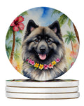 Keeshond Luau Large Sandstone Coasters Pack of 4 Absorbent Round Coasters Decor Gifts for Men or Women, 4 in, Multicolor