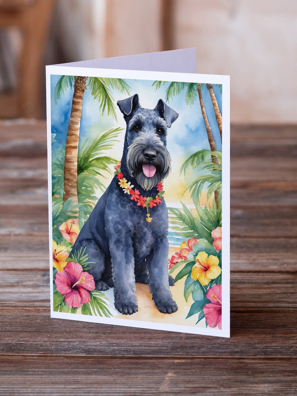 Kerry Blue Terrier Luau Greeting Cards Pack of 8 Blank Cards with Envelopes Whimsical A7 Size 5x7