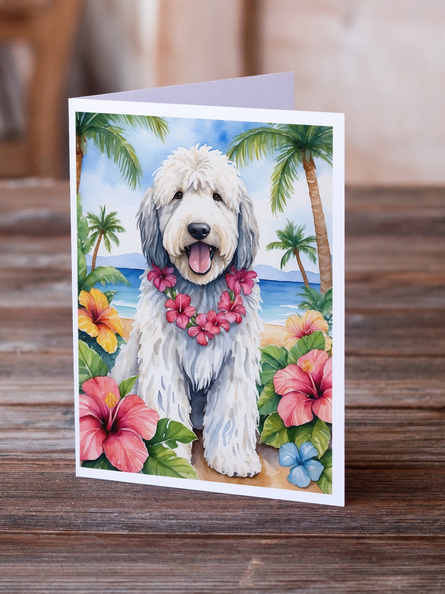 Komondor Luau Greeting Cards Pack of 8 Blank Cards with Envelopes Whimsical A7 Size 5x7