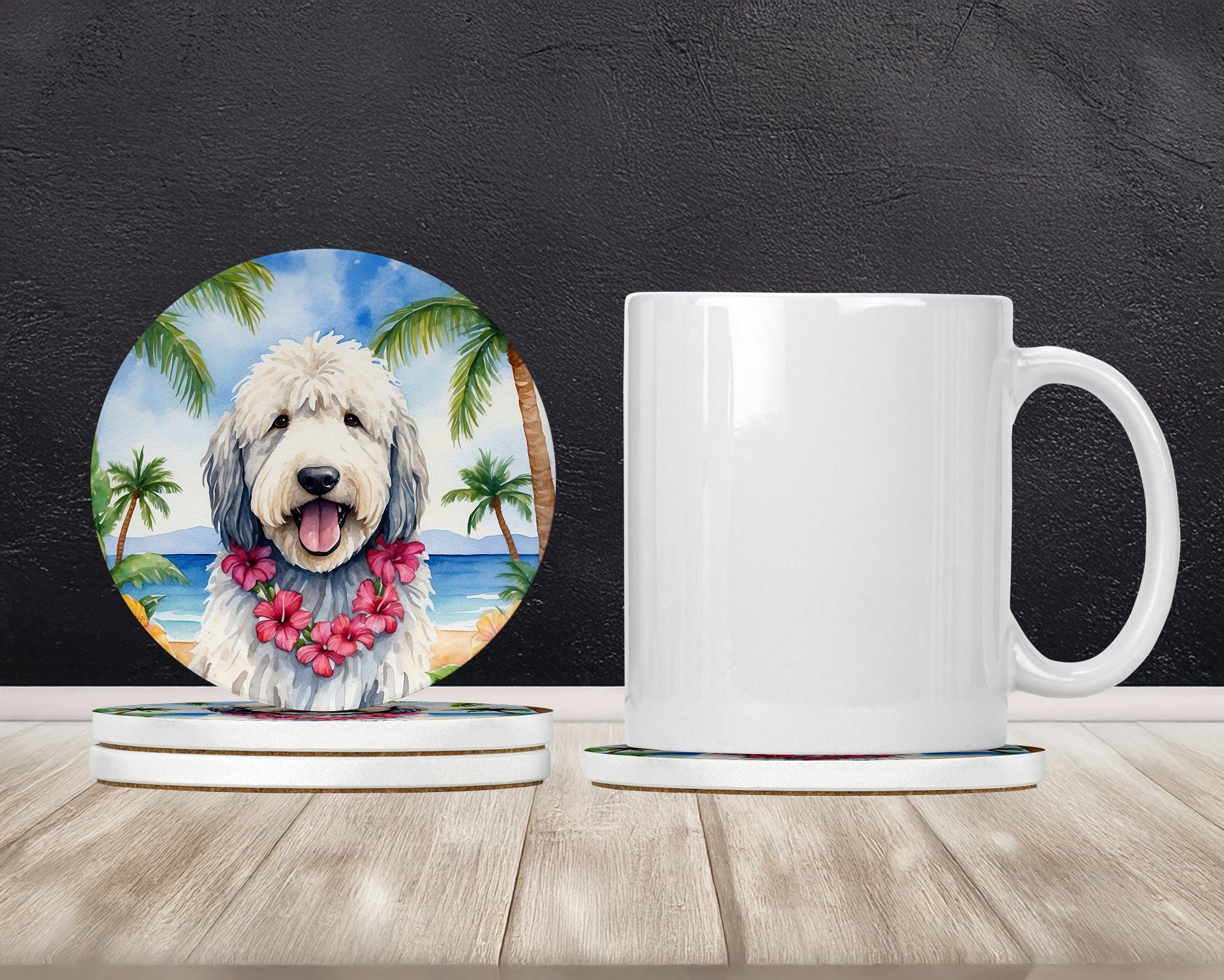 Komondor Luau Large Sandstone Coasters Pack of 4 Absorbent Round Coasters Decor Gifts for Men or Women, 4 in, Multicolor