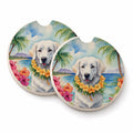 Kuvasz Luau Set of 2 Cup Holder Car Coasters Absorbent Round Sandstone Coasters Gifts for Men or Women, 2.5, Multicolor
