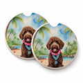 Labradoodle Luau Set of 2 Cup Holder Car Coasters Absorbent Round Sandstone Coasters Gifts for Men or Women, 2.5, Multicolor