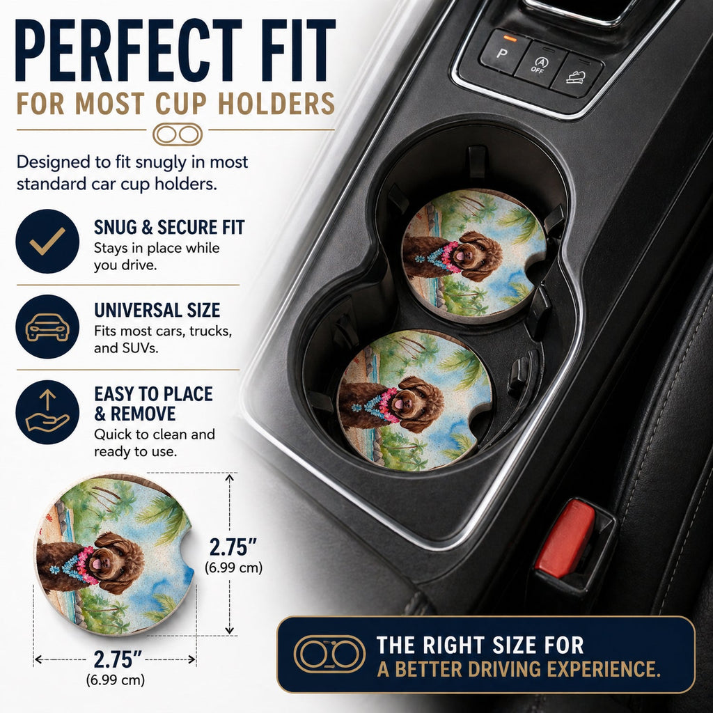 Labradoodle Luau Set of 2 Cup Holder Car Coasters Absorbent Round Sandstone Coasters Gifts for Men or Women, 2.5, Multicolor
