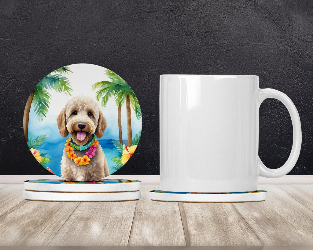 Labradoodle Luau Large Sandstone Coasters Pack of 4 Absorbent Round Coasters Decor Gifts for Men or Women, 4 in, Multicolor