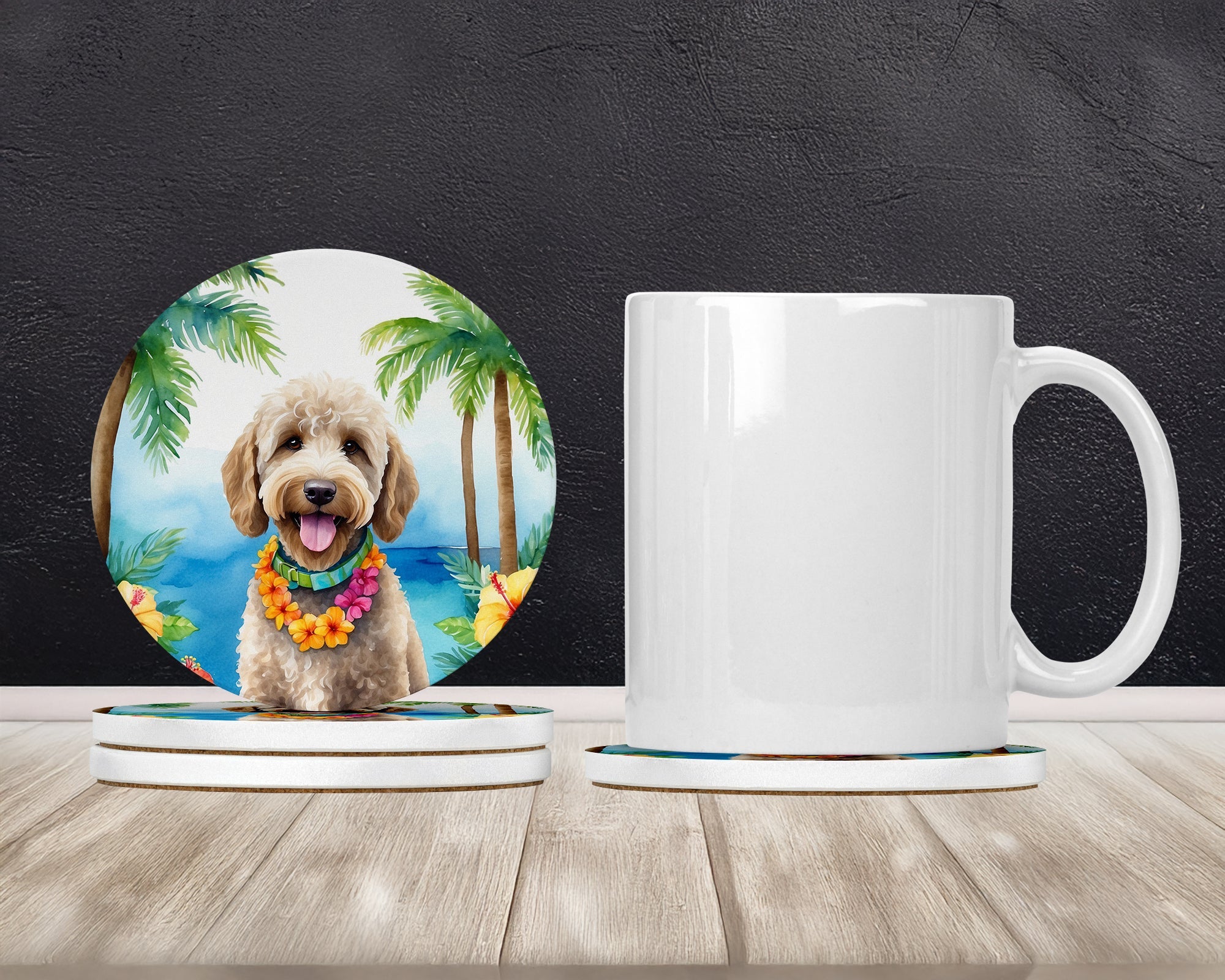 Labradoodle Luau Large Sandstone Coasters Pack of 4 Absorbent Round Coasters Decor Gifts for Men or Women, 4 in, Multicolor