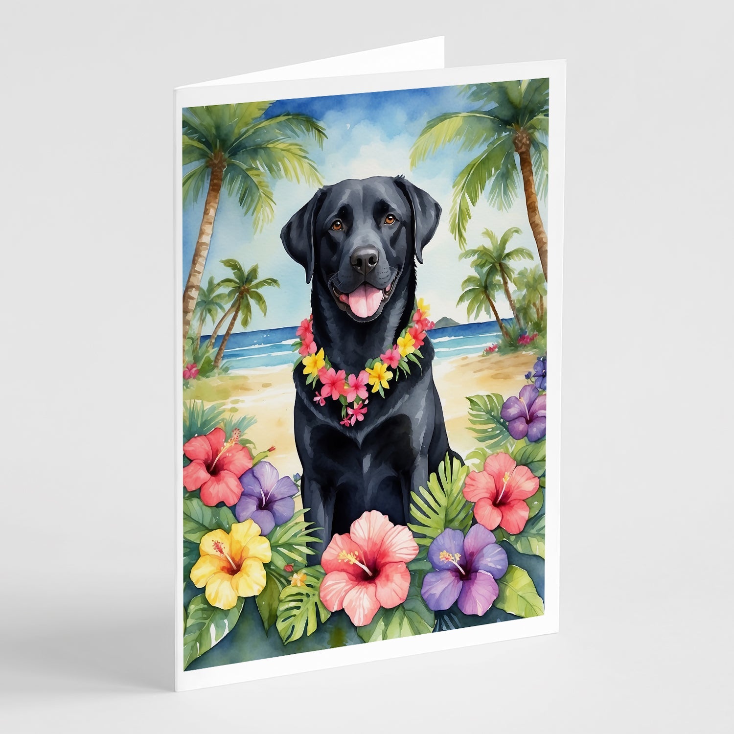 Black Labrador Retriever Luau Greeting Cards Pack of 8 Blank Cards with Envelopes Whimsical A7 Size 5x7
