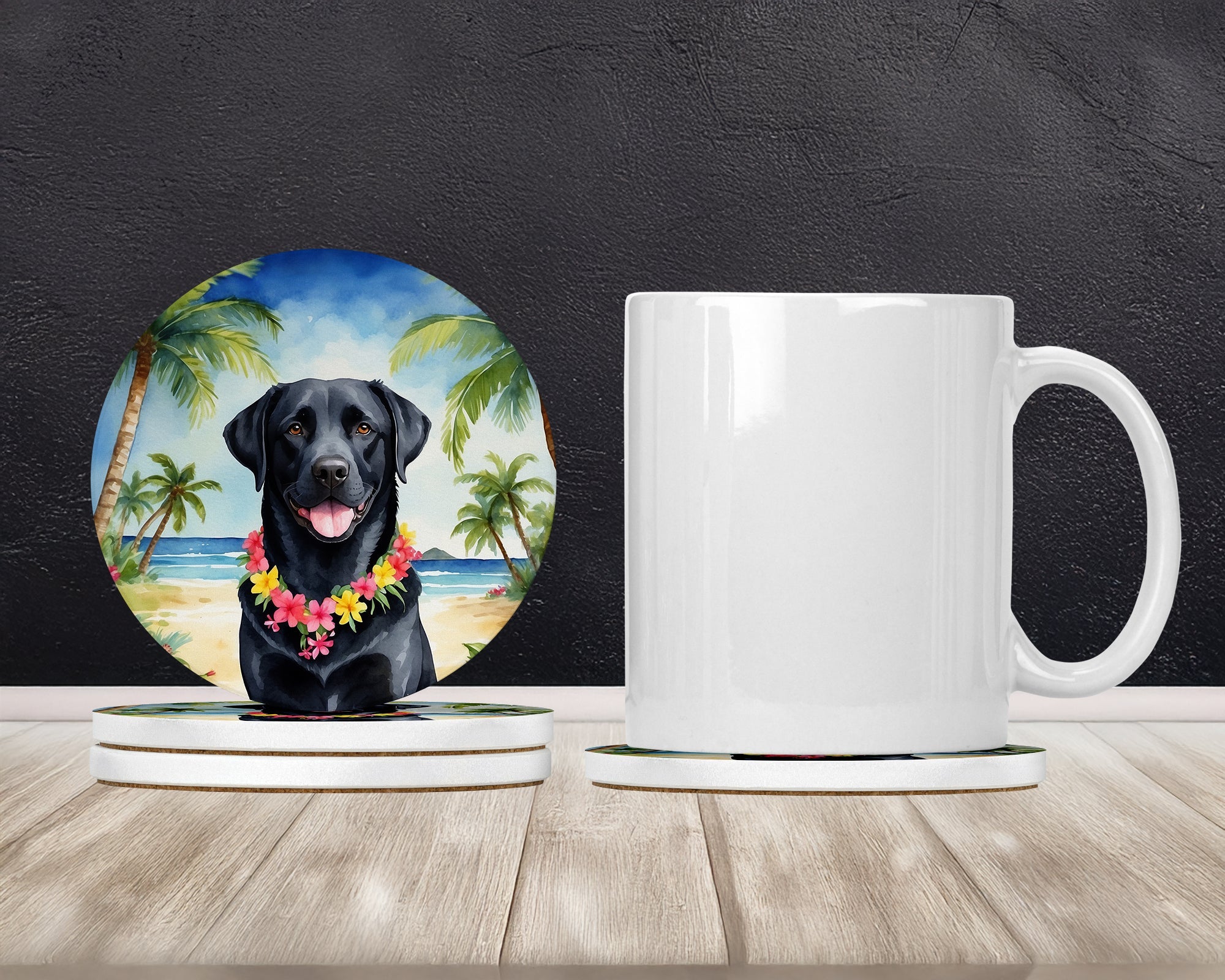 Black Labrador Retriever Luau Large Sandstone Coasters Pack of 4 Absorbent Round Coasters Decor Gifts for Men or Women, 4 in, Multicolor