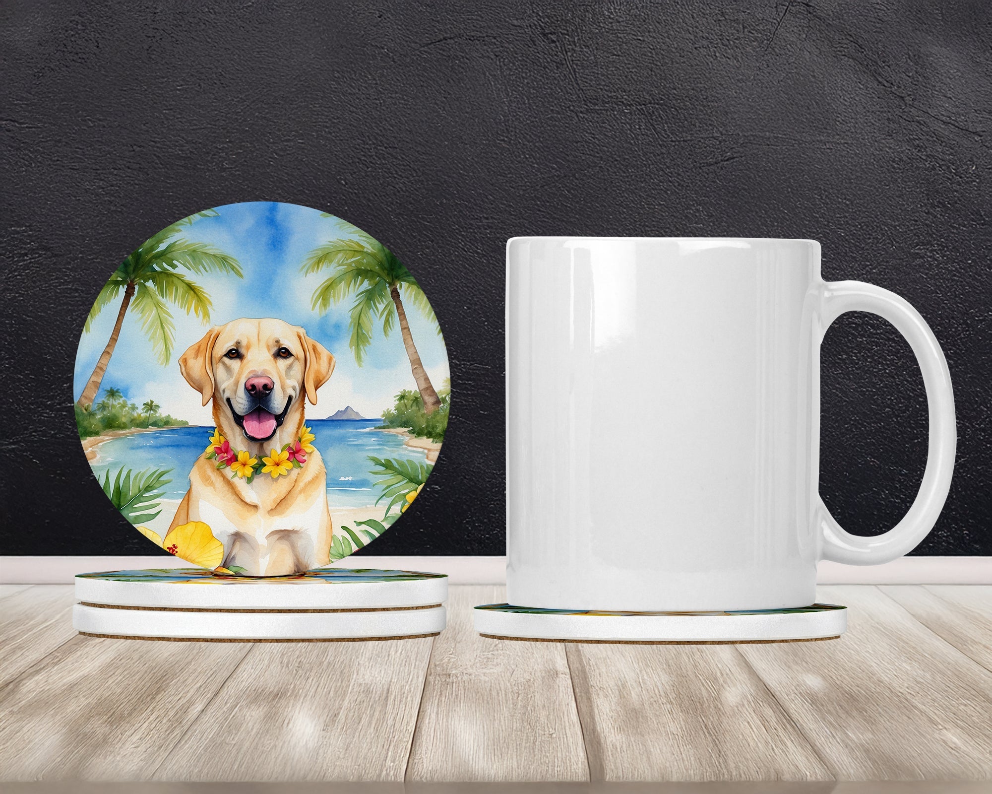 Yellow Labrador Retriever Luau Large Sandstone Coasters Pack of 4 Absorbent Round Coasters Decor Gifts for Men or Women, 4 in, Multicolor