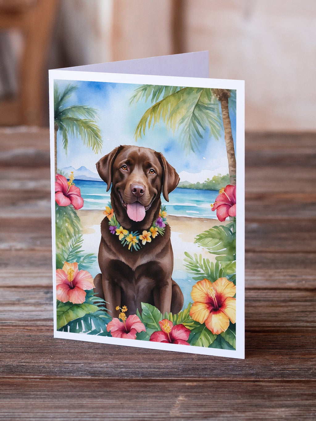 Chocolate Labrador Retriever Luau Greeting Cards Pack of 8 Blank Cards with Envelopes Whimsical A7 Size 5x7