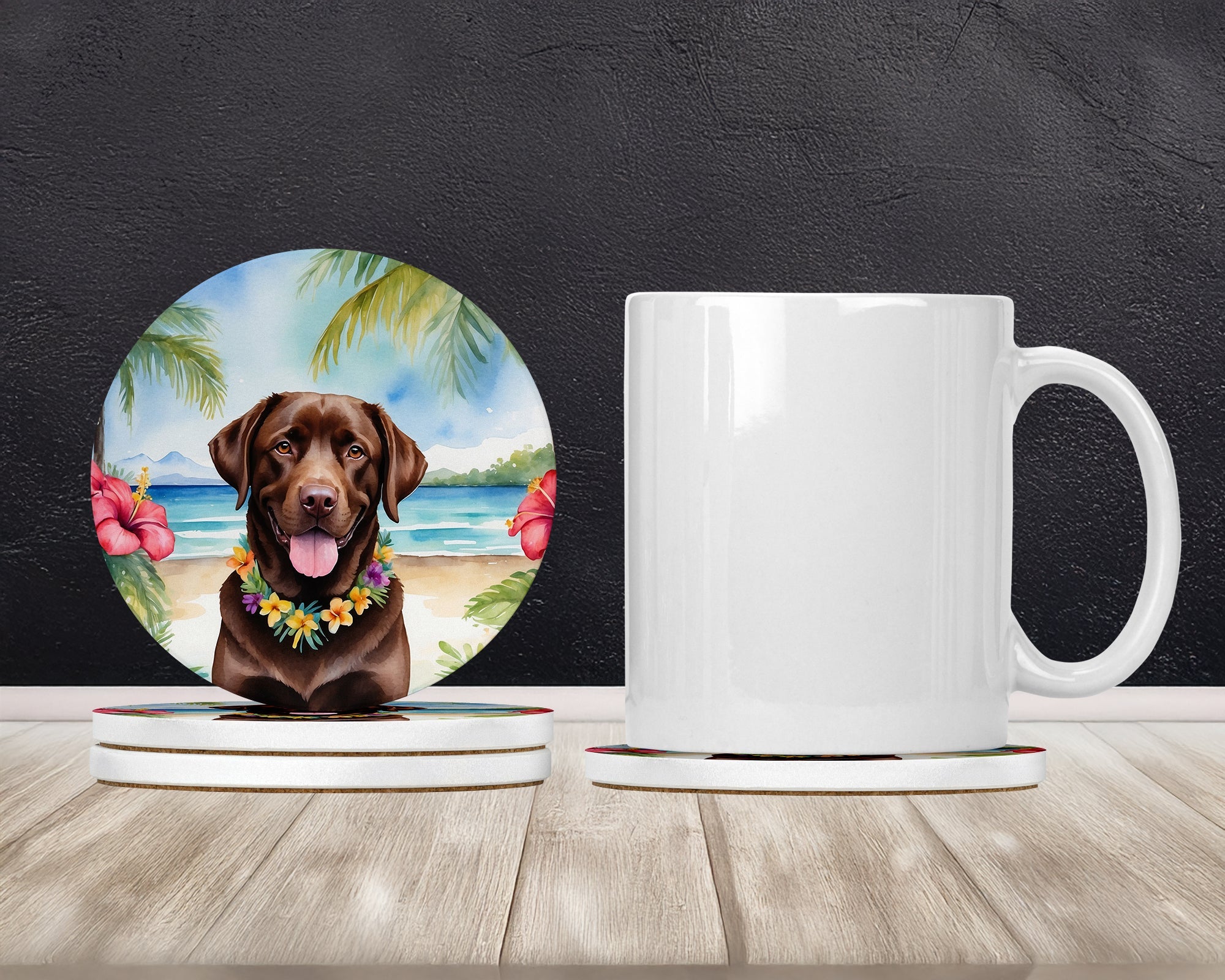 Chocolate Labrador Retriever Luau Large Sandstone Coasters Pack of 4 Absorbent Round Coasters Decor Gifts for Men or Women, 4 in, Multicolor