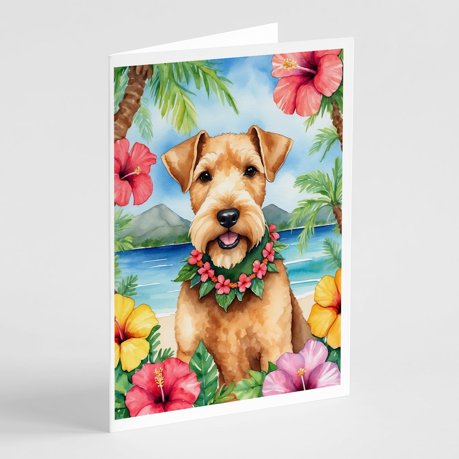 Lakeland Terrier Luau Greeting Cards Pack of 8 Blank Cards with Envelopes Whimsical A7 Size 5x7