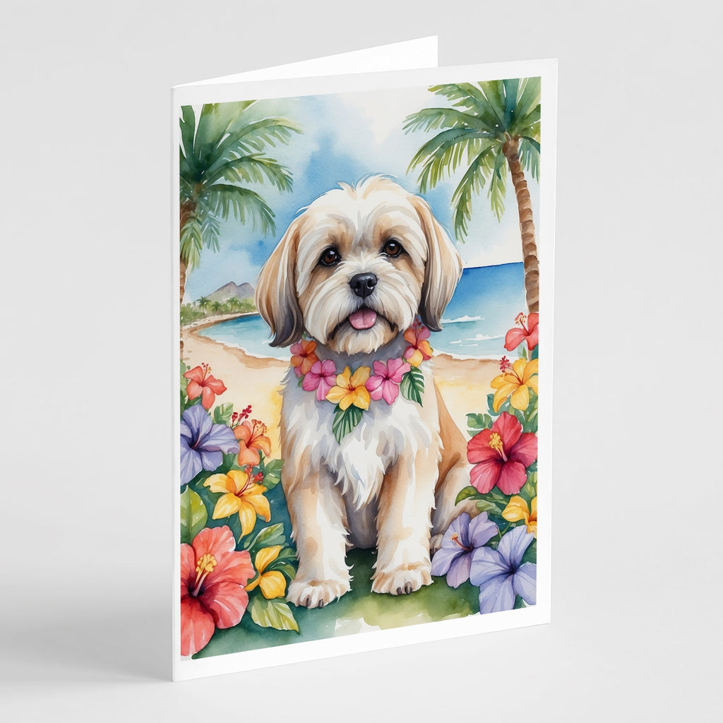 Lhasa Apso Luau Greeting Cards Pack of 8 Blank Cards with Envelopes Whimsical A7 Size 5x7