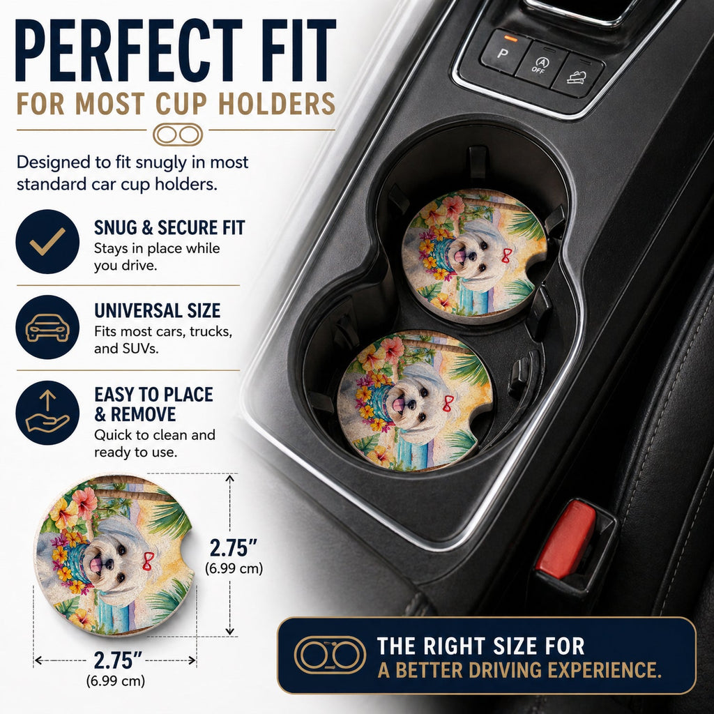 Maltese Luau Set of 2 Cup Holder Car Coasters Absorbent Round Sandstone Coasters Gifts for Men or Women, 2.5, Multicolor