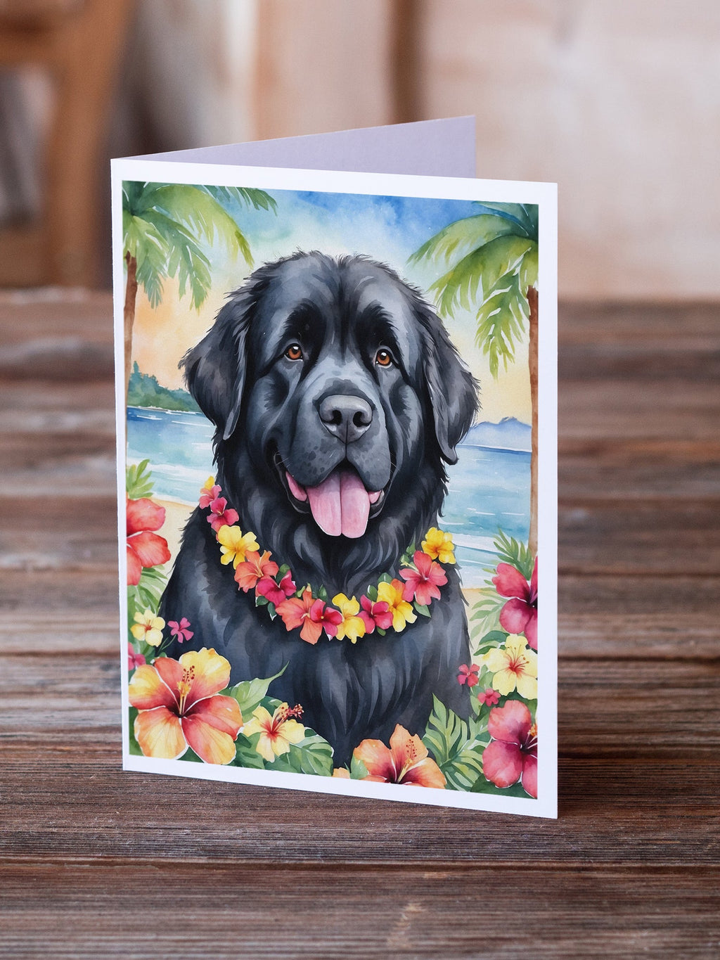 Newfoundland Luau Greeting Cards Pack of 8 Blank Cards with Envelopes Whimsical A7 Size 5x7