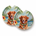 Nova Scotia Duck Tolling Retriever Luau Set of 2 Cup Holder Car Coasters Absorbent Round Sandstone Coasters Gifts for Men or Women, 2.5, Multicolor