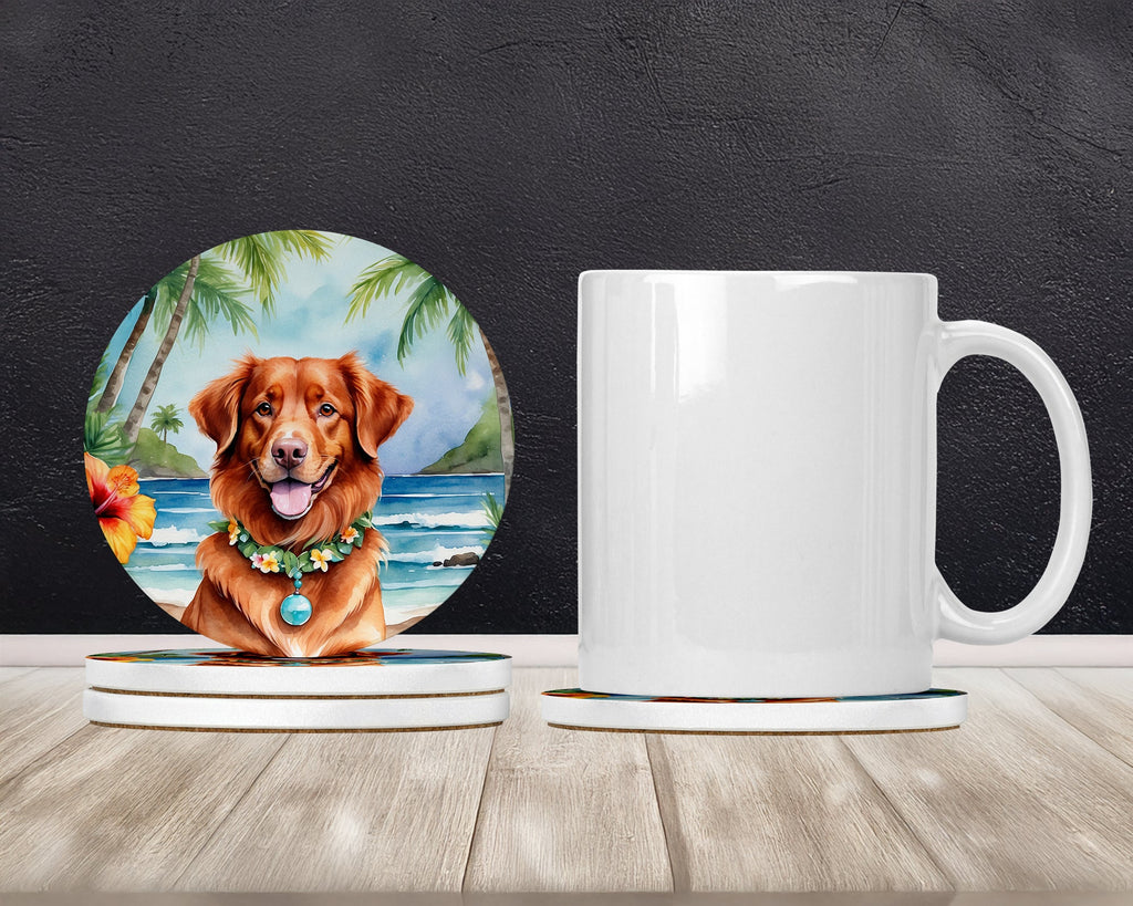 Nova Scotia Duck Tolling Retriever Luau Large Sandstone Coasters Pack of 4 Absorbent Round Coasters Decor Gifts for Men or Women, 4 in, Multicolor
