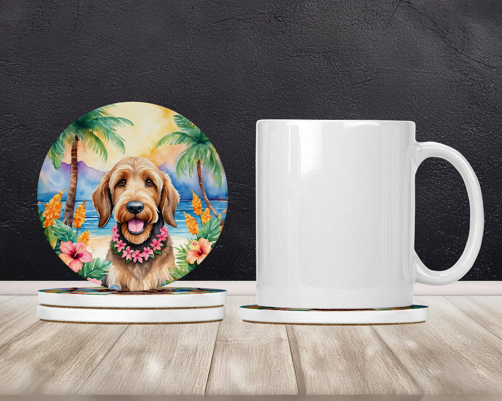 Otterhound Luau Large Sandstone Coasters Pack of 4 Absorbent Round Coasters Decor Gifts for Men or Women, 4 in, Multicolor