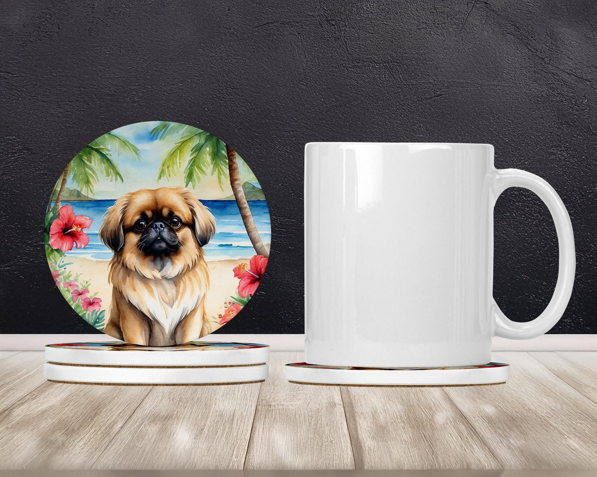 Pekingese Luau Large Sandstone Coasters Pack of 4 Absorbent Round Coasters Decor Gifts for Men or Women, 4 in, Multicolor