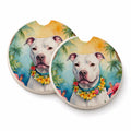 Pit Bull Terrier Luau Set of 2 Cup Holder Car Coasters Absorbent Round Sandstone Coasters Gifts for Men or Women, 2.5, Multicolor