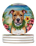 Pit Bull Terrier Luau Large Sandstone Coasters Pack of 4 Absorbent Round Coasters Decor Gifts for Men or Women, 4 in, Multicolor