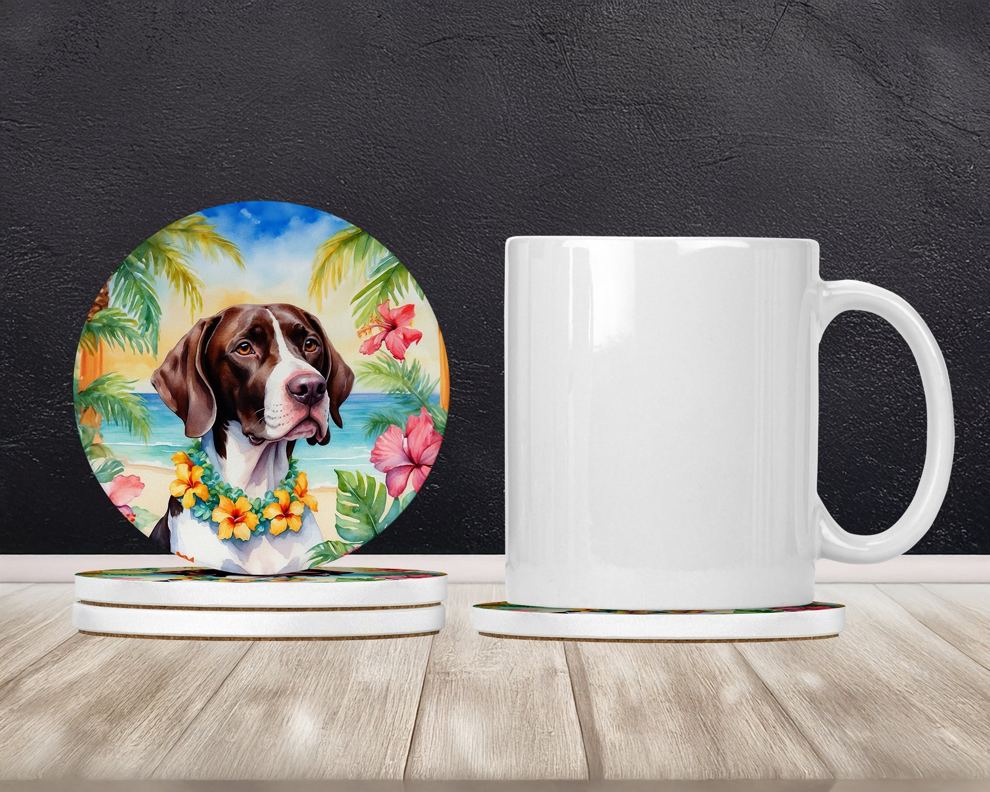 Pointer Luau Large Sandstone Coasters Pack of 4 Absorbent Round Coasters Decor Gifts for Men or Women, 4 in, Multicolor