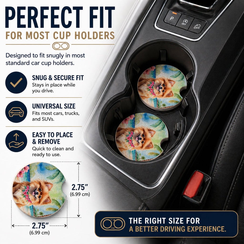 Pomeranian Luau Set of 2 Cup Holder Car Coasters Absorbent Round Sandstone Coasters Gifts for Men or Women, 2.5, Multicolor