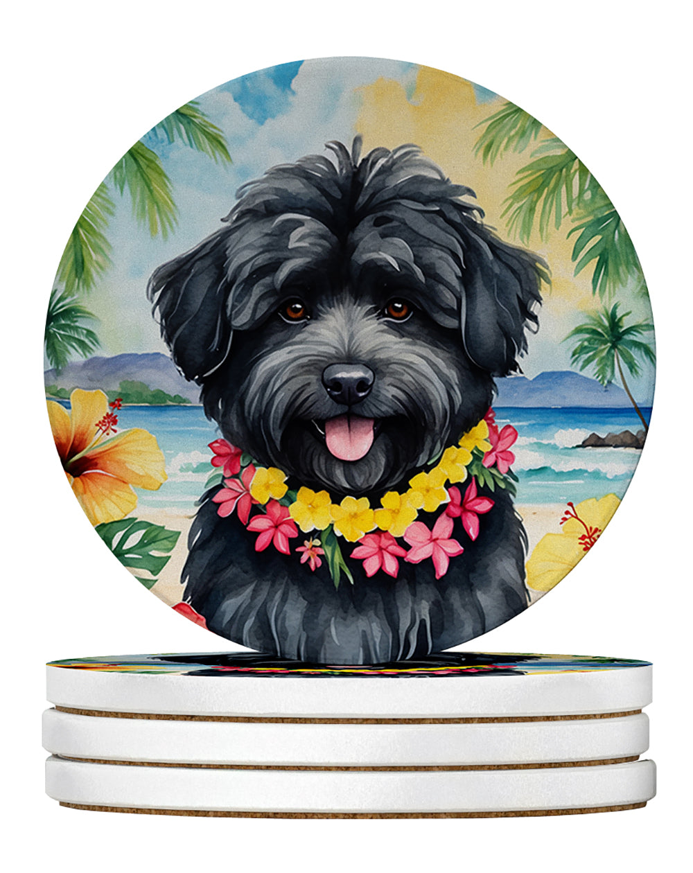 Puli Luau Large Sandstone Coasters Pack of 4 Absorbent Round Coasters Decor Gifts for Men or Women, 4 in, Multicolor