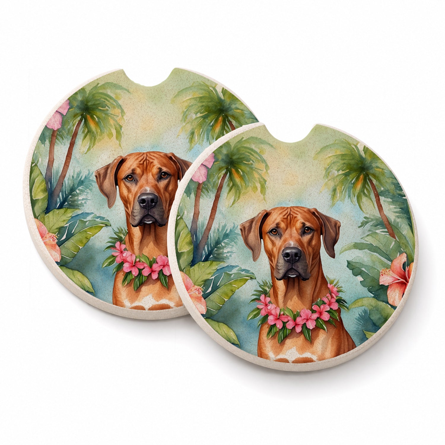 Rhodesian Ridgeback Luau Set of 2 Cup Holder Car Coasters Absorbent Round Sandstone Coasters Gifts for Men or Women, 2.5, Multicolor