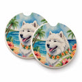 Samoyed Luau Set of 2 Cup Holder Car Coasters Absorbent Round Sandstone Coasters Gifts for Men or Women, 2.5, Multicolor