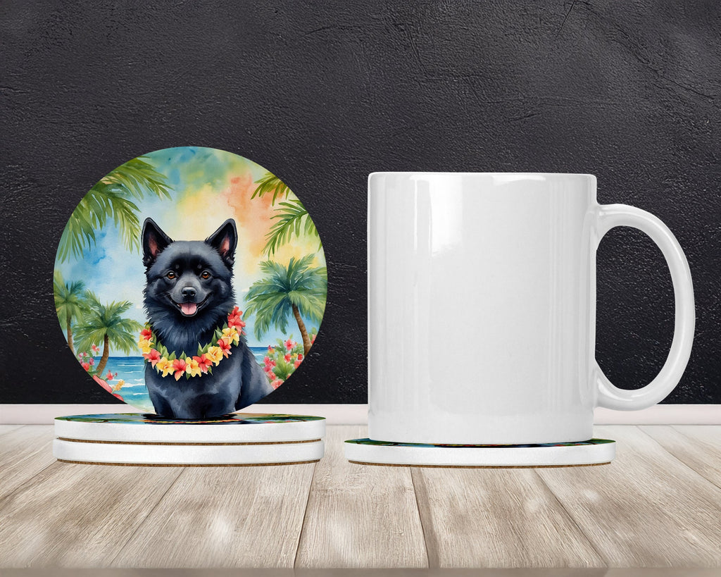 Schipperke Luau Large Sandstone Coasters Pack of 4 Absorbent Round Coasters Decor Gifts for Men or Women, 4 in, Multicolor