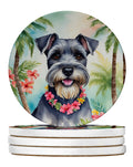 Schnauzer Luau Large Sandstone Coasters Pack of 4 Absorbent Round Coasters Decor Gifts for Men or Women, 4 in, Multicolor