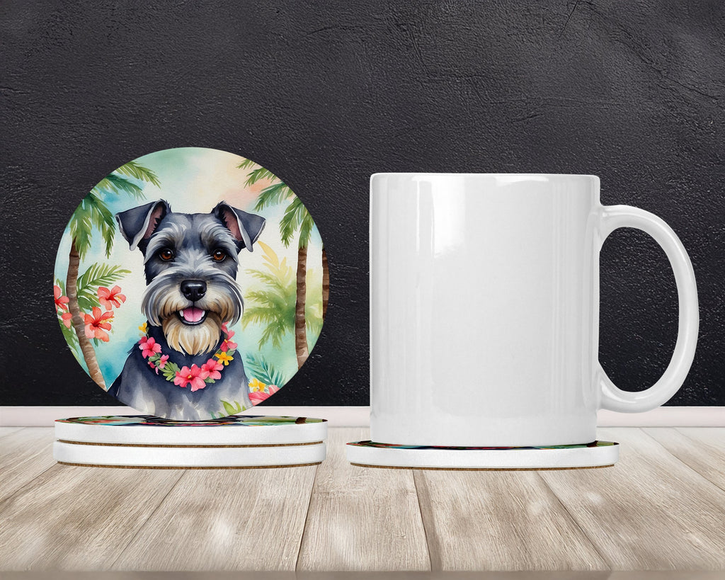 Schnauzer Luau Large Sandstone Coasters Pack of 4 Absorbent Round Coasters Decor Gifts for Men or Women, 4 in, Multicolor