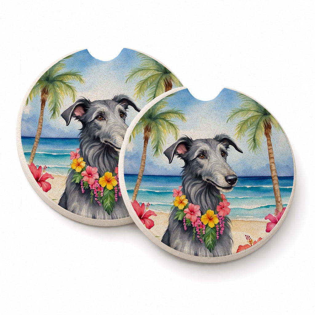 Scottish Deerhound Luau Set of 2 Cup Holder Car Coasters Absorbent Round Sandstone Coasters Gifts for Men or Women, 2.5, Multicolor