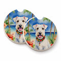 Sealyham Terrier Luau Set of 2 Cup Holder Car Coasters Absorbent Round Sandstone Coasters Gifts for Men or Women, 2.5, Multicolor