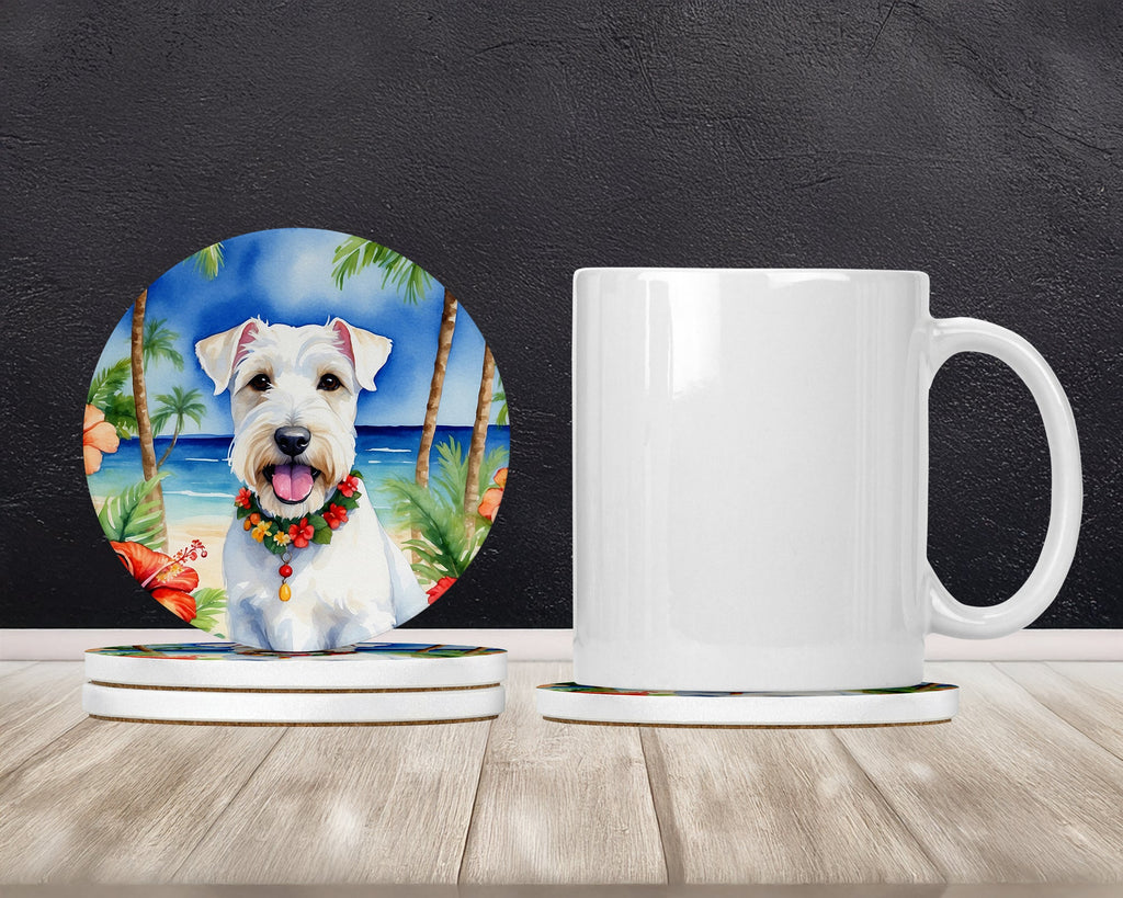 Sealyham Terrier Luau Large Sandstone Coasters Pack of 4 Absorbent Round Coasters Decor Gifts for Men or Women, 4 in, Multicolor