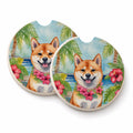 Shiba Inu Luau Set of 2 Cup Holder Car Coasters Absorbent Round Sandstone Coasters Gifts for Men or Women, 2.5, Multicolor