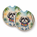 Shih Tzu Luau Set of 2 Cup Holder Car Coasters Absorbent Round Sandstone Coasters Gifts for Men or Women, 2.5, Multicolor