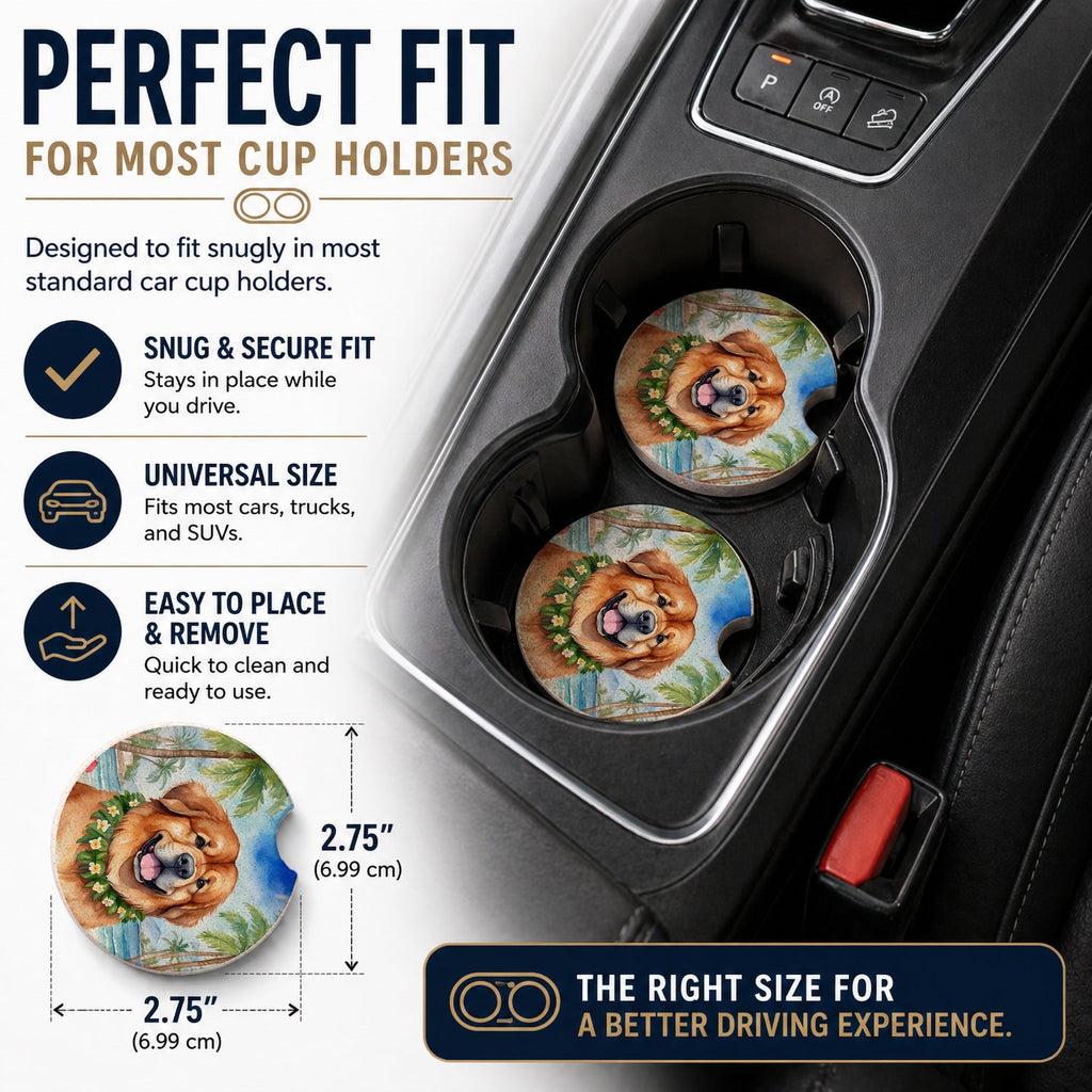 Tibetan Mastiff Luau Set of 2 Cup Holder Car Coasters Absorbent Round Sandstone Coasters Gifts for Men or Women, 2.5, Multicolor