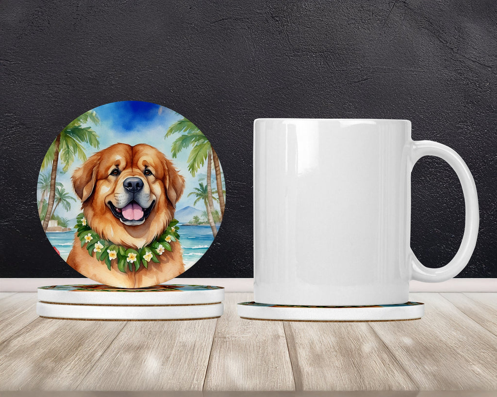 Tibetan Mastiff Luau Large Sandstone Coasters Pack of 4 Absorbent Round Coasters Decor Gifts for Men or Women, 4 in, Multicolor