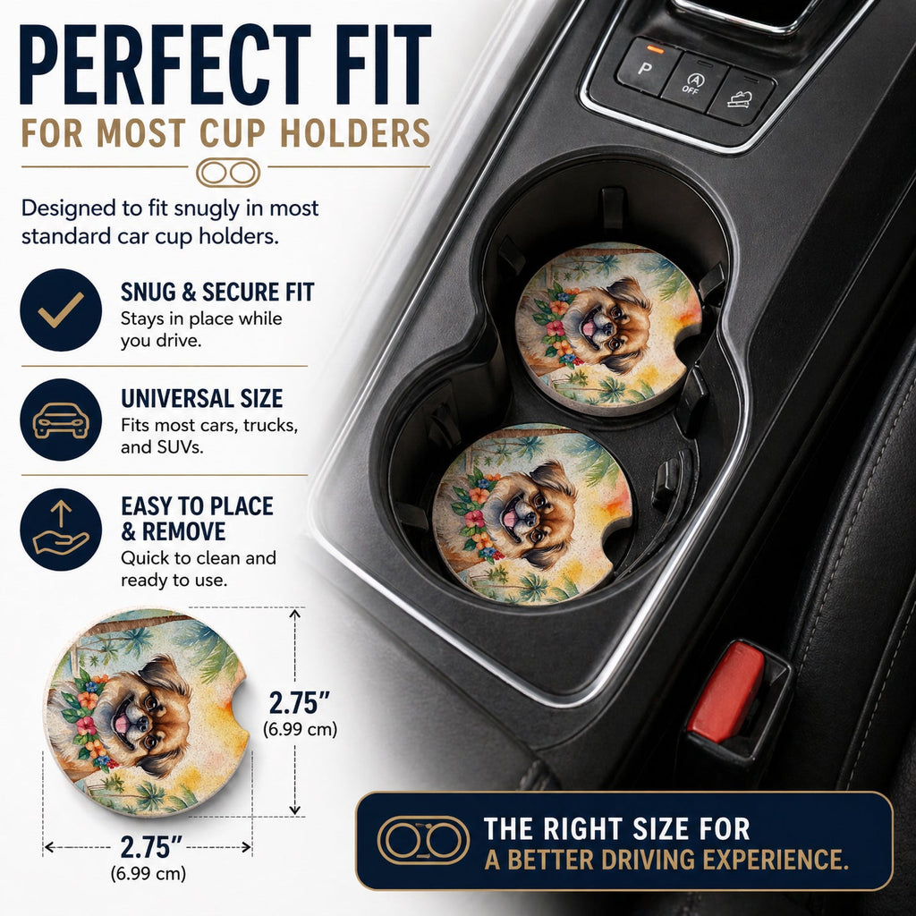 Tibetan Spaniel Luau Set of 2 Cup Holder Car Coasters Absorbent Round Sandstone Coasters Gifts for Men or Women, 2.5, Multicolor