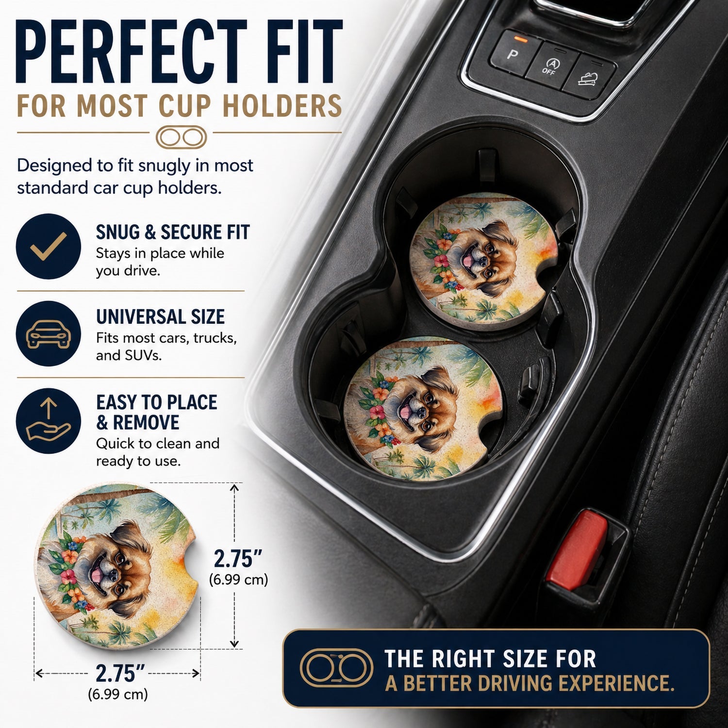 Tibetan Spaniel Luau Set of 2 Cup Holder Car Coasters Absorbent Round Sandstone Coasters Gifts for Men or Women, 2.5, Multicolor