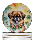 Tibetan Spaniel Luau Large Sandstone Coasters Pack of 4 Absorbent Round Coasters Decor Gifts for Men or Women, 4 in, Multicolor