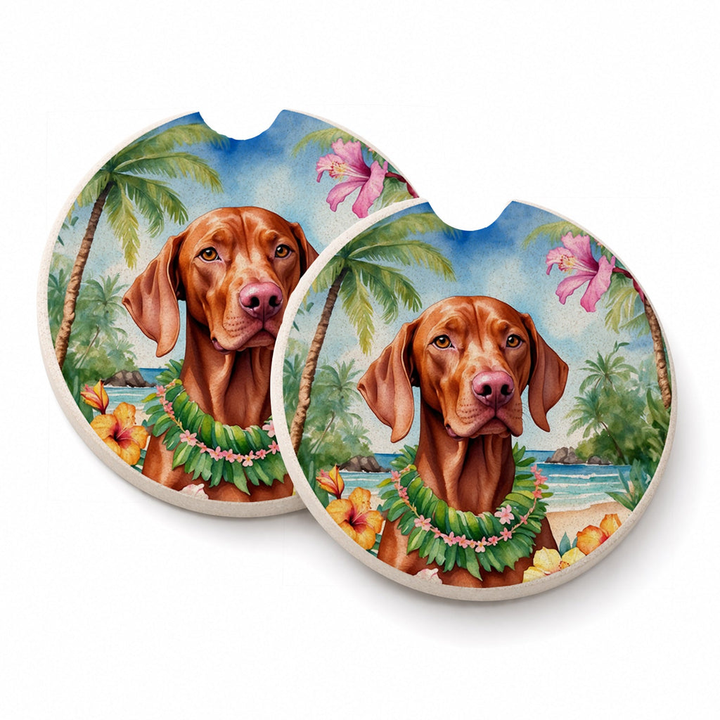 Vizsla Luau Set of 2 Cup Holder Car Coasters Absorbent Round Sandstone Coasters Gifts for Men or Women, 2.5, Multicolor