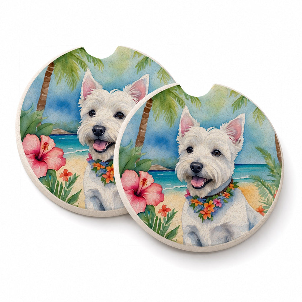 Westie Luau Set of 2 Cup Holder Car Coasters Absorbent Round Sandstone Coasters Gifts for Men or Women, 2.5, Multicolor