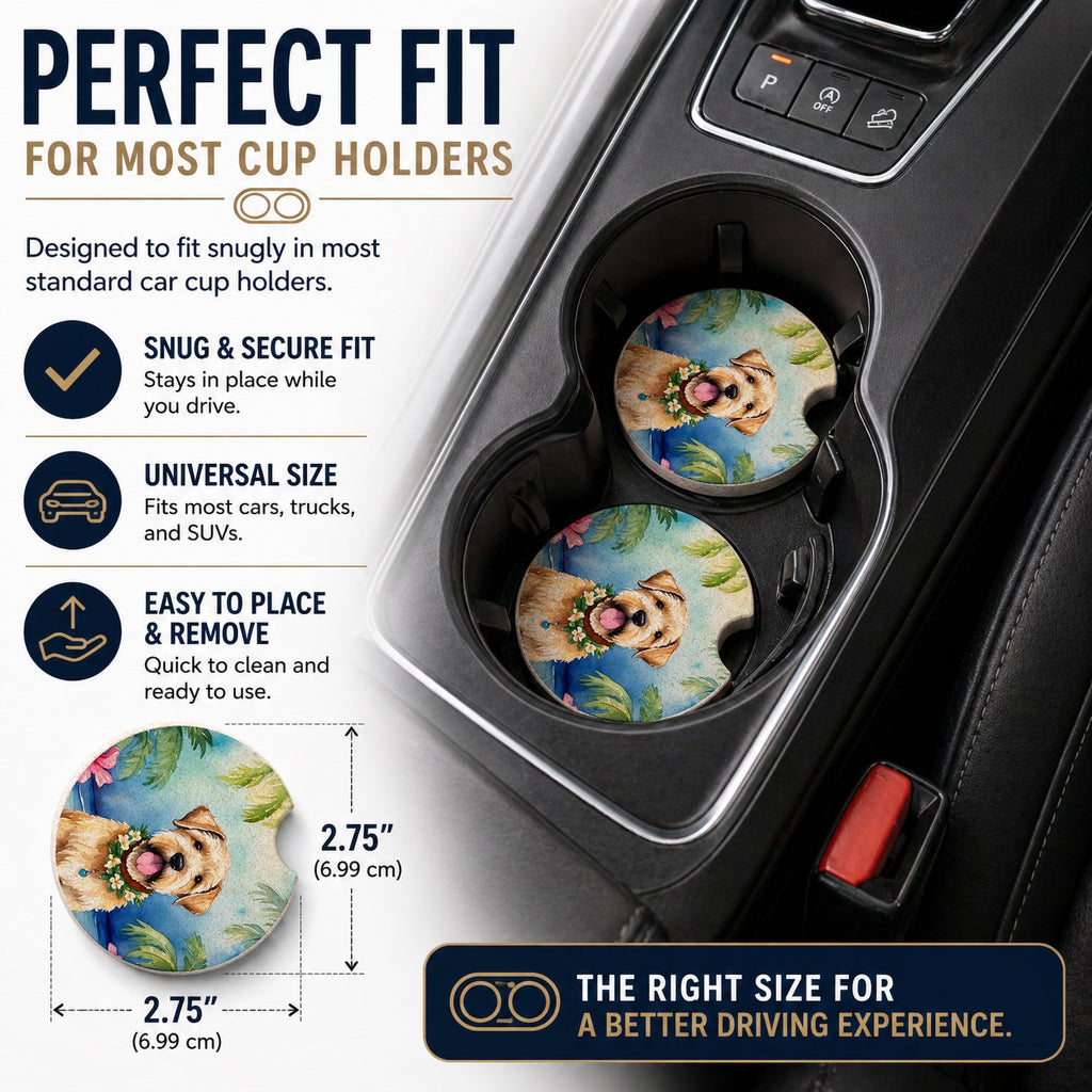 Wheaten Terrier Luau Set of 2 Cup Holder Car Coasters Absorbent Round Sandstone Coasters Gifts for Men or Women, 2.5, Multicolor