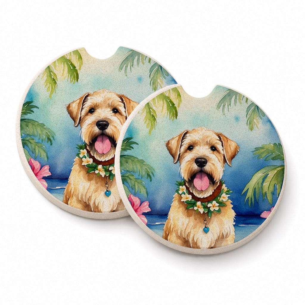 Wheaten Terrier Luau Set of 2 Cup Holder Car Coasters Absorbent Round Sandstone Coasters Gifts for Men or Women, 2.5, Multicolor