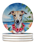 Whippet Luau Large Sandstone Coasters Pack of 4 Absorbent Round Coasters Decor Gifts for Men or Women, 4 in, Multicolor