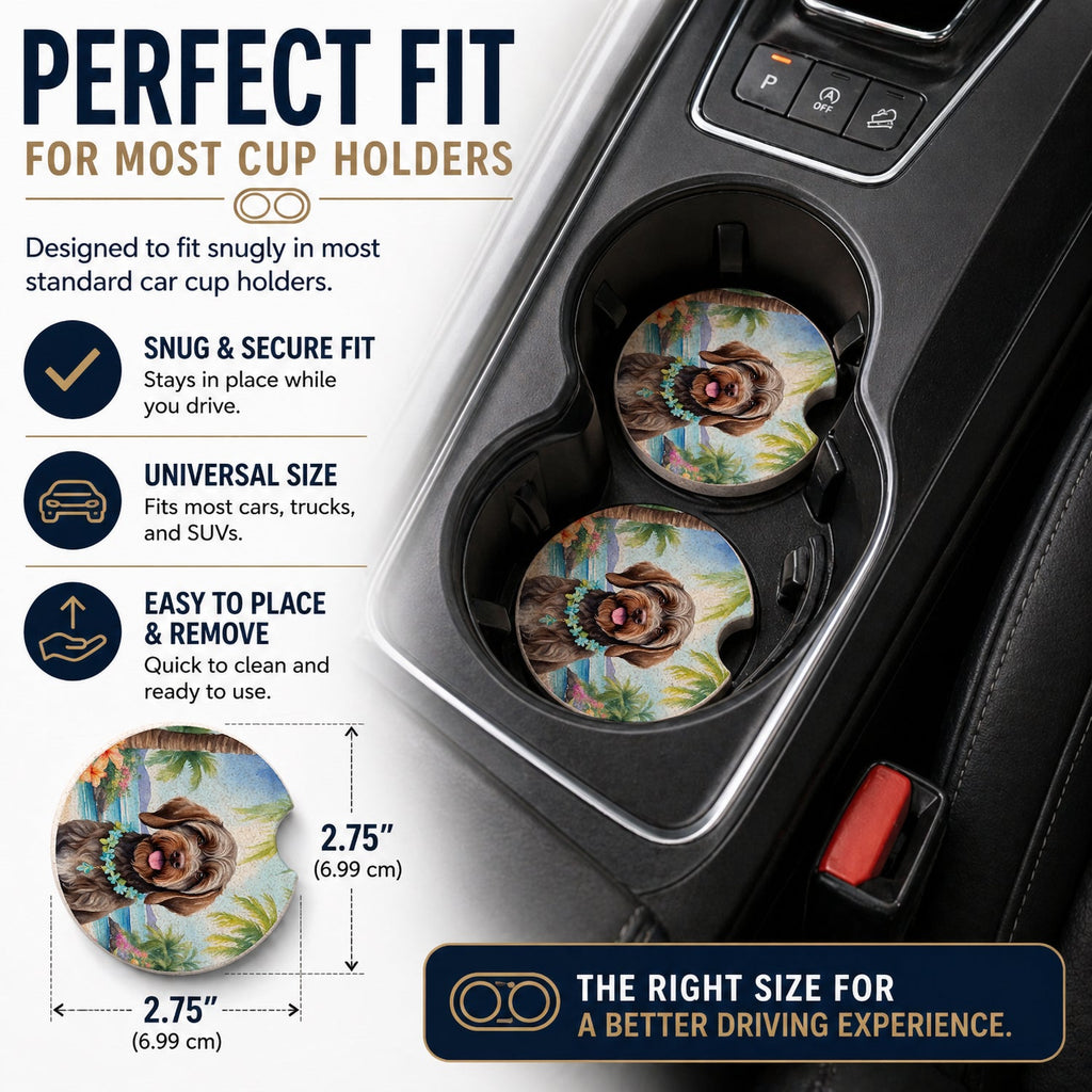 Wirehaired Pointing Griffon Luau Set of 2 Cup Holder Car Coasters Absorbent Round Sandstone Coasters Gifts for Men or Women, 2.5, Multicolor